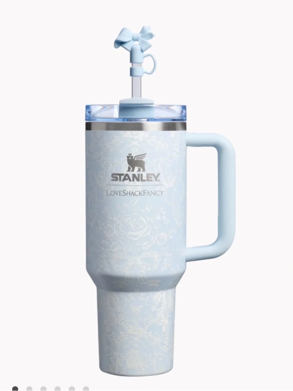 Stanley Light Blue Floral Travel Mug with Handle - LoveShackFancy Collaboration